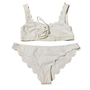 Marysia Swim White Scallop Trim Tie Front Bikini Womens Small Large